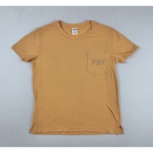 Victoria's Secret PINK Rhinestone Logo Pocket Tee Women's XS Orange Graphic Top